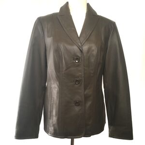 Genuine Leather Brown Jacket Coat Blazer Casual Button-Up | EUC | Women's Size M